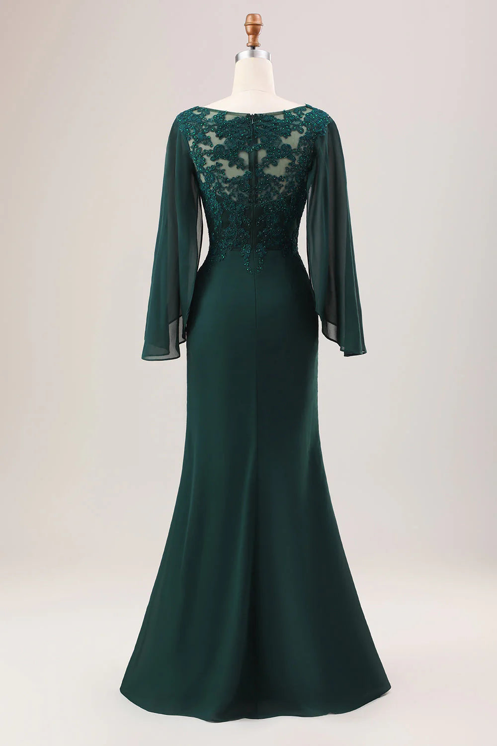 Robe sirène pailletée en mousseline à manches longues pour mère de la mariée